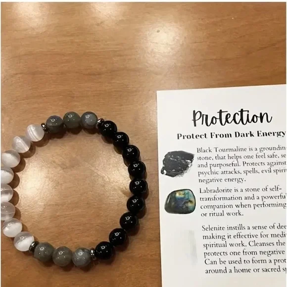 Black Tourmaline Labradorite And Crystal Protection Beaceket - Picture 5 of 5